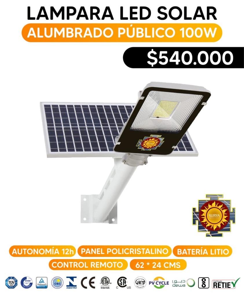 lampara led solar alumbrado publico 100w – ENERGIA SOLAR SURYA